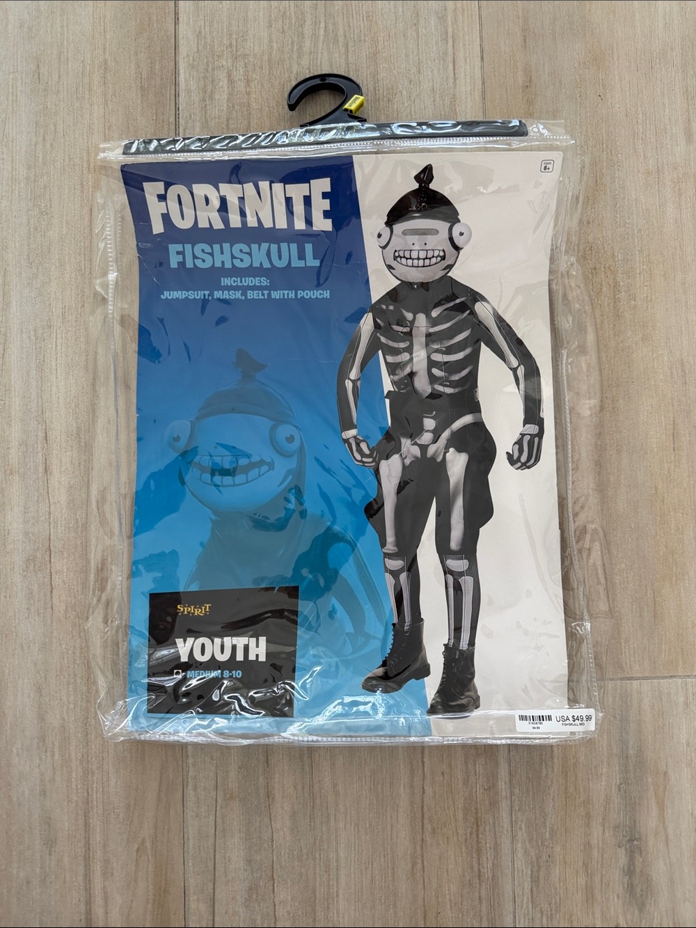 Fortnite Fishskull Youth Costume - Black & White Skeleton. Medium 8-10